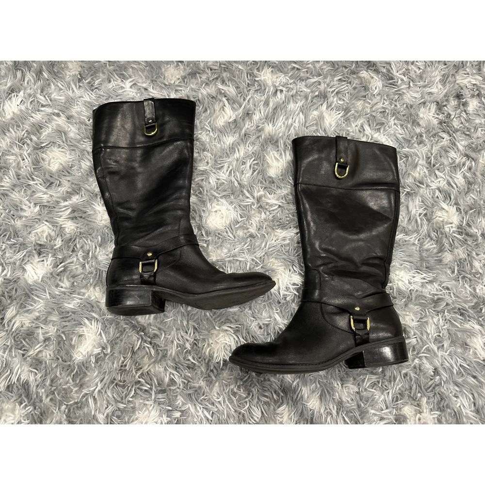 RALPH LAUREN MESA Black Leather Riding Gold Buckle Tall Equestrian Size 9